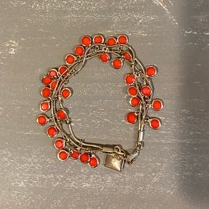 Anne Klein Gold Bracelet with Red Stones Three Stranded Charm  Dangle